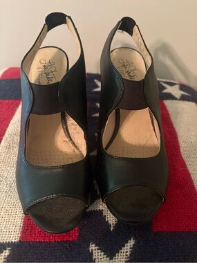 Life Stride Black Peep-Toe Slingback Heels